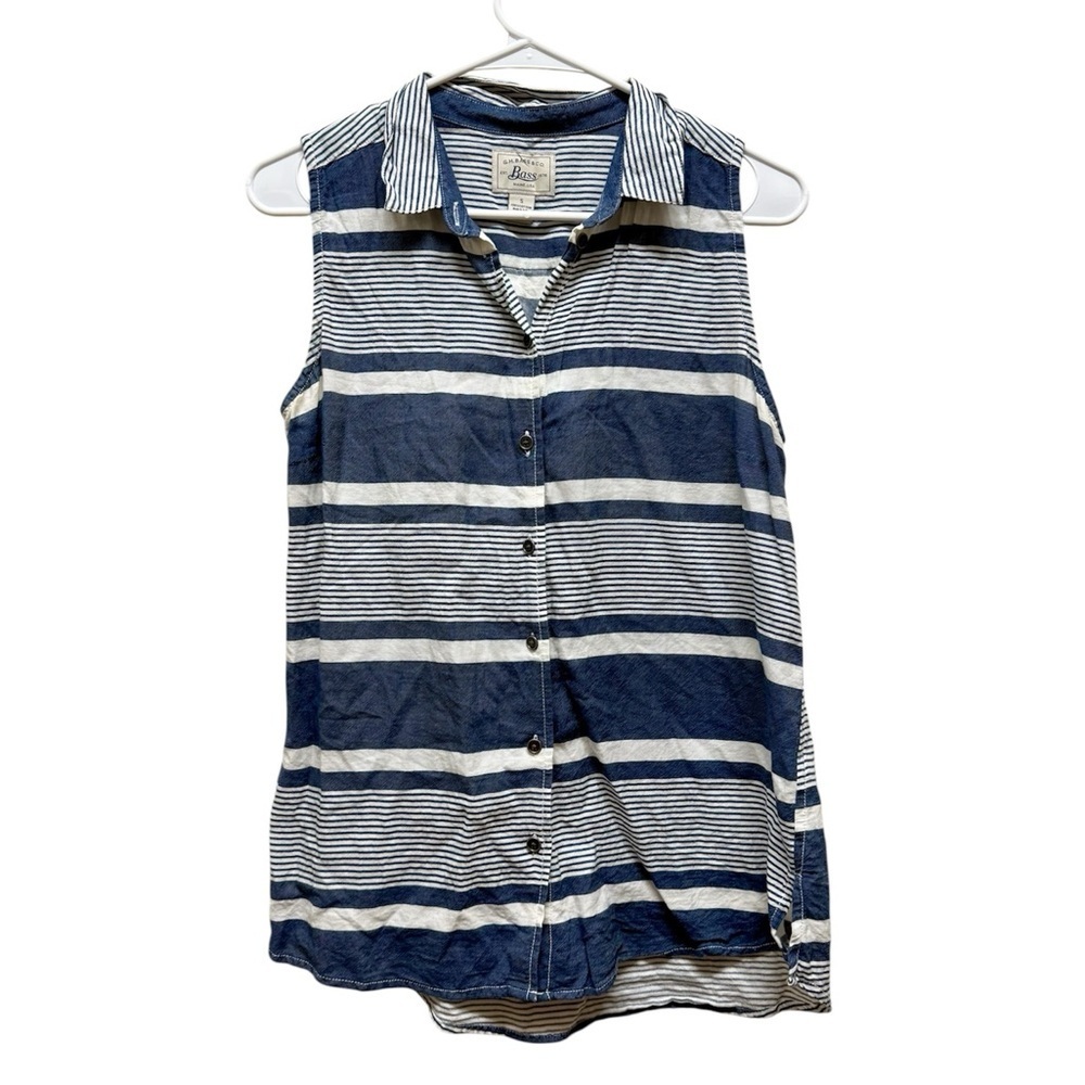 2/$15 G.H. Bass & Co. - Navy White Striped Sleeveless Button-Down Top – Size S